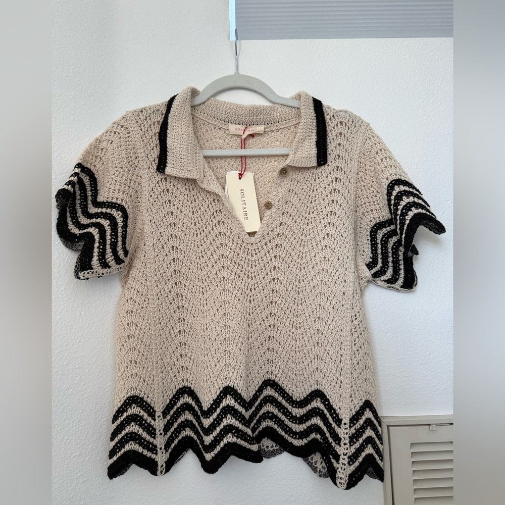 Solitaire Black and Beige Knit Polo